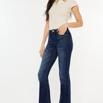 Kan Can Mid Rise Dark Wash Gold Thread Flare Jeans - FINAL SALE! - The Nines