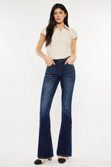 Kan Can Mid Rise Dark Wash Gold Thread Flare Jeans