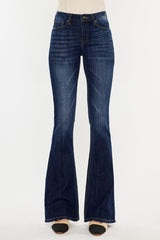 Kan Can Mid Rise Dark Wash Gold Thread Flare Jeans