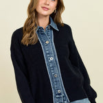 Black & Denim Detail Cardigan - The Nines