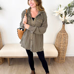 Mineral Wash Waffle Knit Hoodie Shacket - The Nines