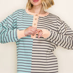 Jade & Oatmeal Henley Sweatshirt - The Nines