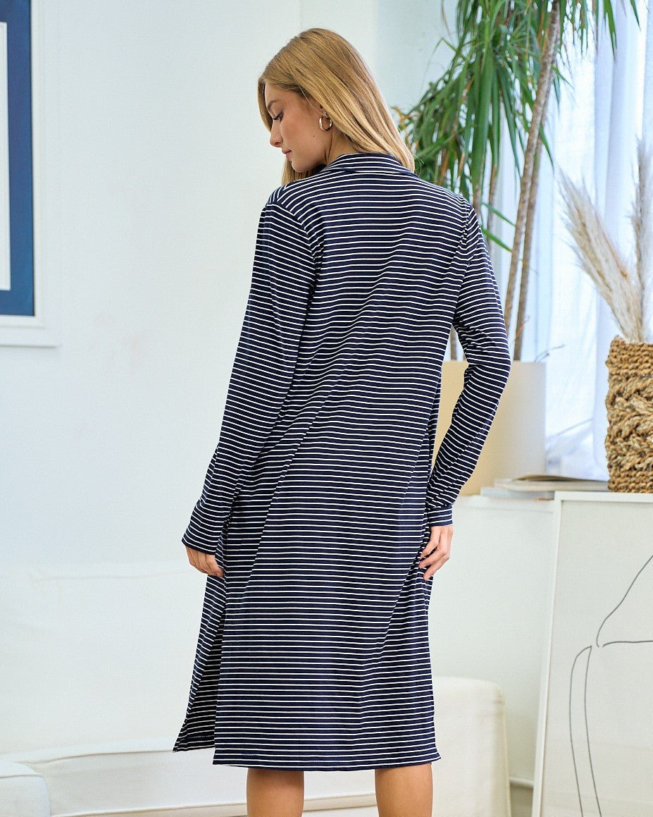 Navy Long Thin Striped Lightweight Duster - The Nines