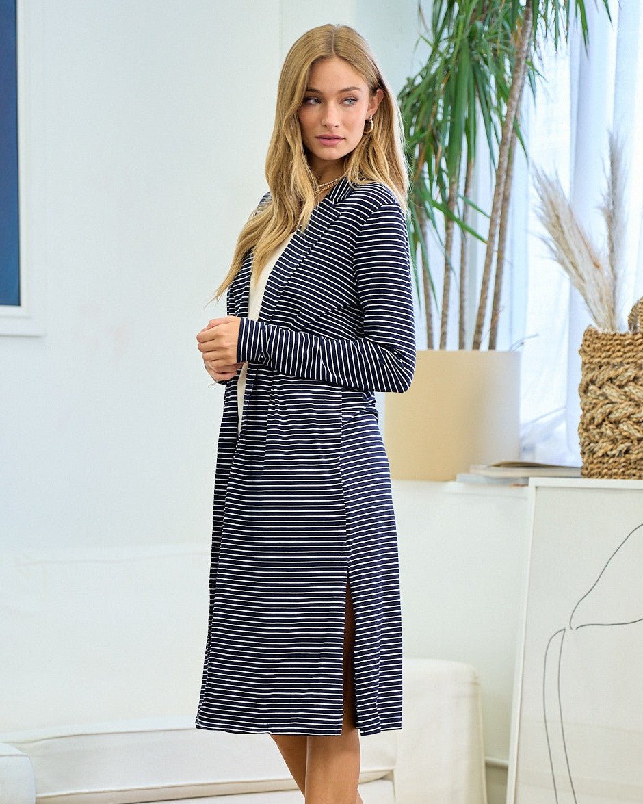 Navy Long Thin Striped Lightweight Duster - The Nines