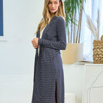 Navy Long Thin Striped Lightweight Duster - The Nines