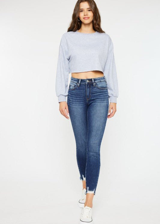 Kan Can High Rise Raw Hem Ankle Skinny - The Nines