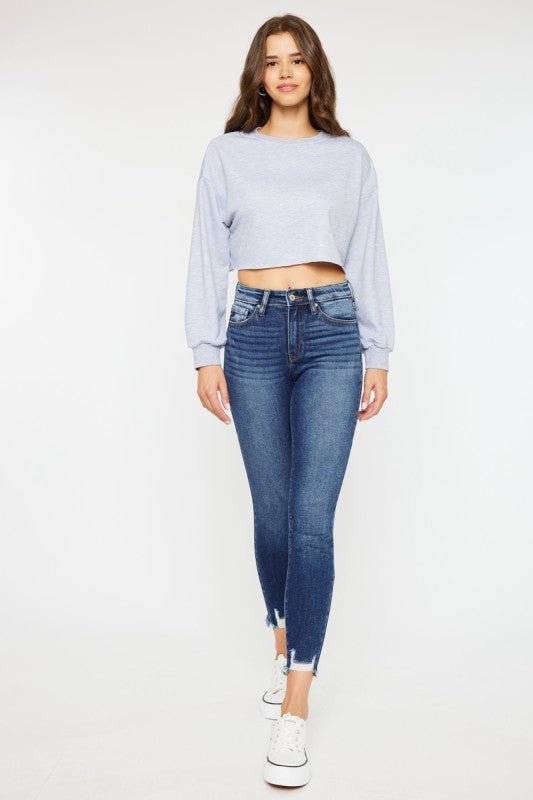 Kan Can High Rise Raw Hem Ankle Skinny - The Nines