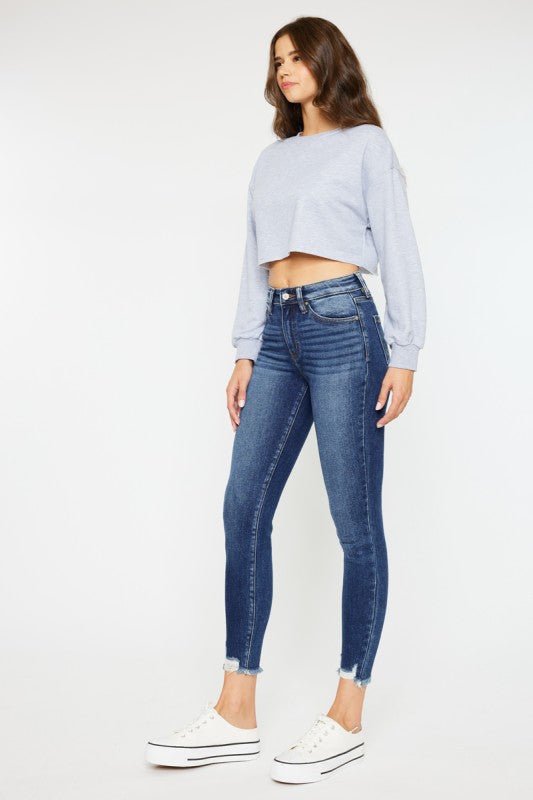 Kan Can High Rise Raw Hem Ankle Skinny - The Nines