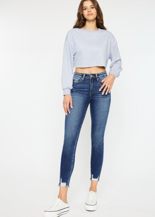 Kan Can High Rise Raw Hem Ankle Skinny - The Nines