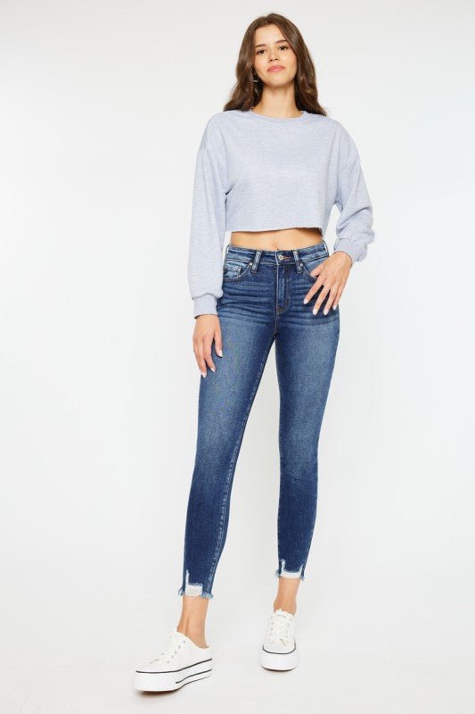 Kan Can High Rise Raw Hem Ankle Skinny - The Nines