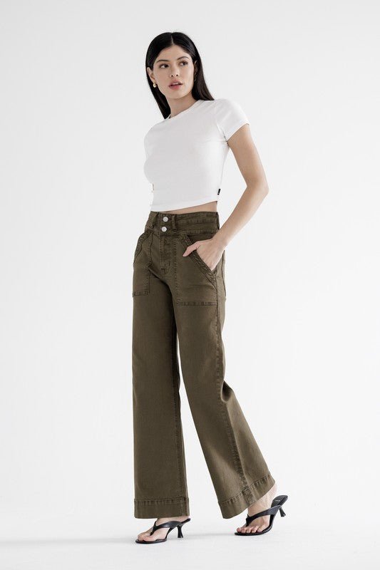 MICA Fern Green Super High Wide Leg Jean - The Nines