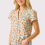 Spring Is Calling Coral & Blue Floral Button Top - The Nines