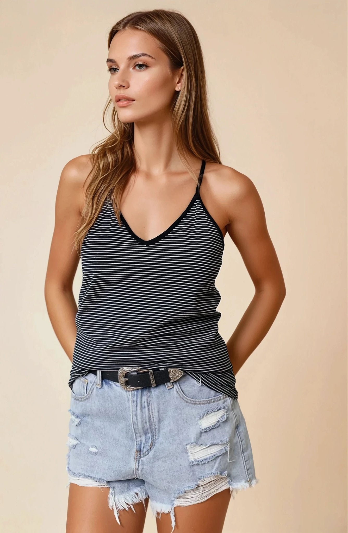 Strappy Back Striped Tank Top - 2 Colors - The Nines