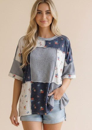 Navy Patchwork Tee - The Nines