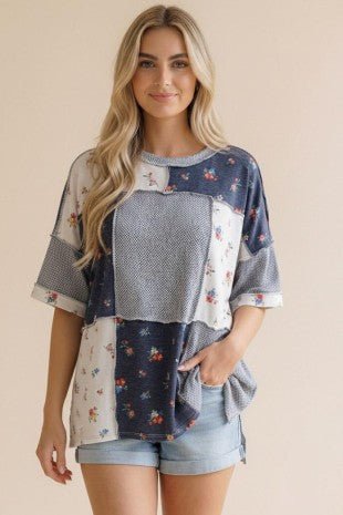 Navy Patchwork Tee - The Nines