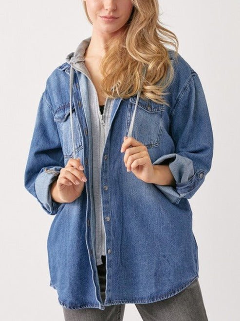 Hooded Denim Pocket Shacket - The Nines