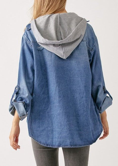 Hooded Denim Pocket Shacket - The Nines