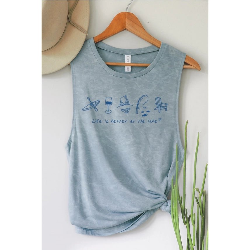 "Life Is Better at the Lake" Mineral Washed Tanks - The Nines