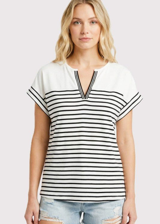 Sutton Striped V - neck Tee - 2 Colors! - The Nines