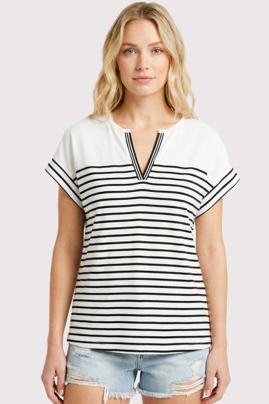 Sutton Striped V - neck Tee - 2 Colors! - The Nines