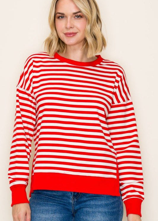 Red Crewneck Sweatshirt with Side Slits - The Nines