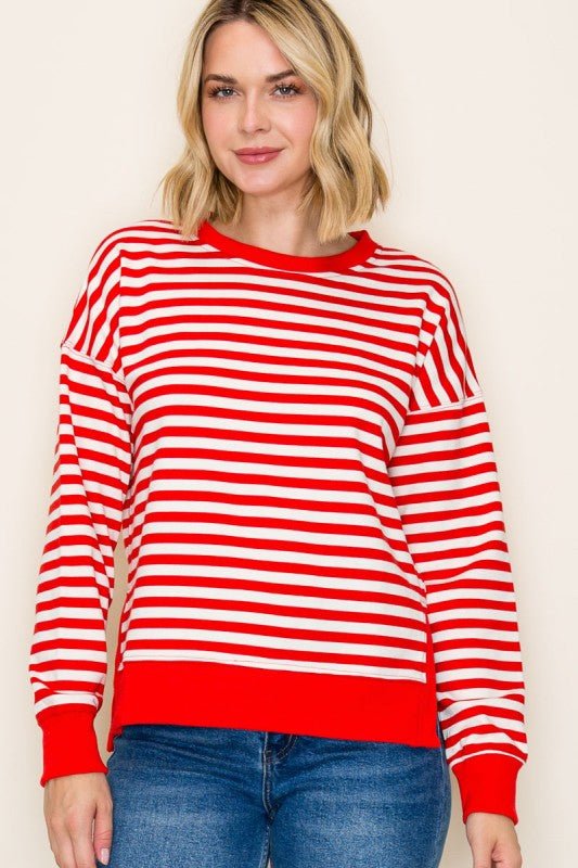 Red Crewneck Sweatshirt with Side Slits - The Nines