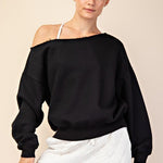 Black French Terry Off The Shoulder Pullover - The Nines