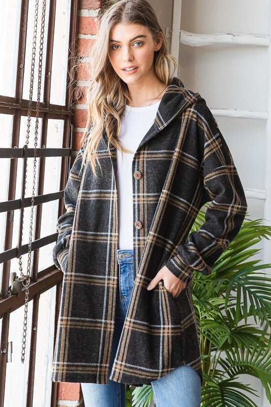 Addison Hooded Plaid Shacket - 2 Colors! - The Nines
