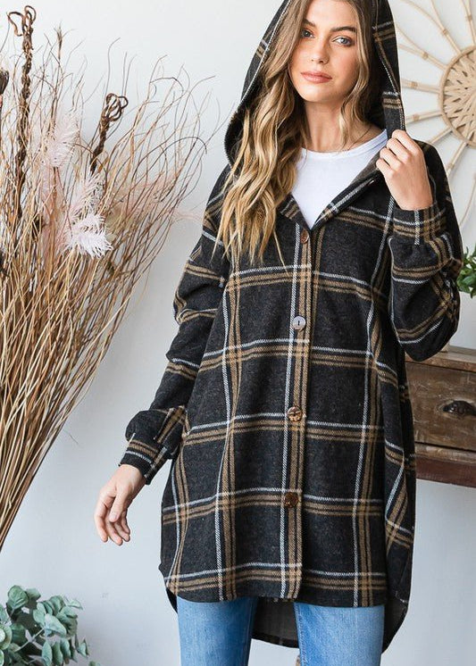 Addison Hooded Plaid Shacket - 2 Colors! - The Nines