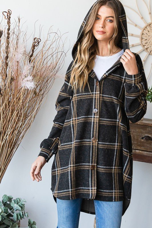 Addison Hooded Plaid Shacket - 2 Colors! - The Nines