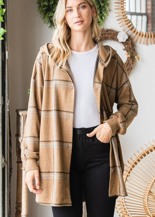 Addison Hooded Plaid Shacket - 2 Colors! - The Nines