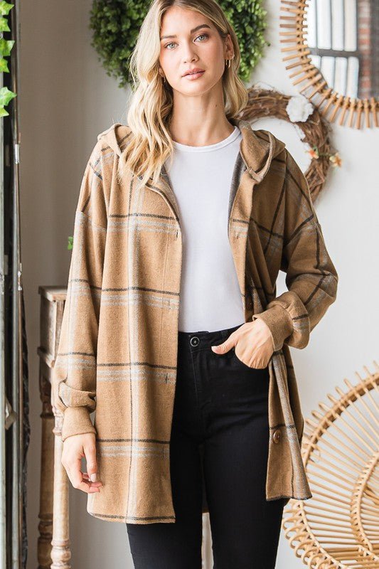 Addison Hooded Plaid Shacket - 2 Colors! - The Nines