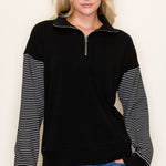 Daphne Striped Sleeve Zip Sweatshirt - FINAL SALE! - The Nines