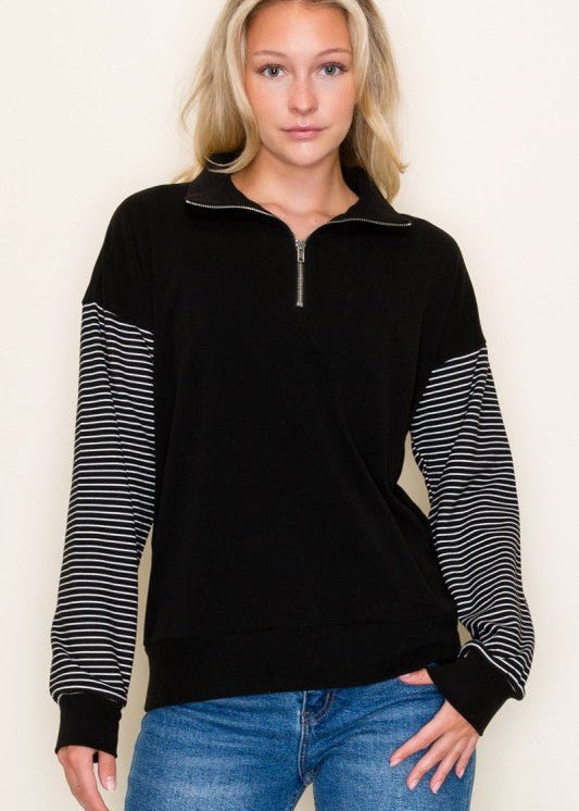 Daphne Striped Sleeve Zip Sweatshirt - FINAL SALE! - The Nines