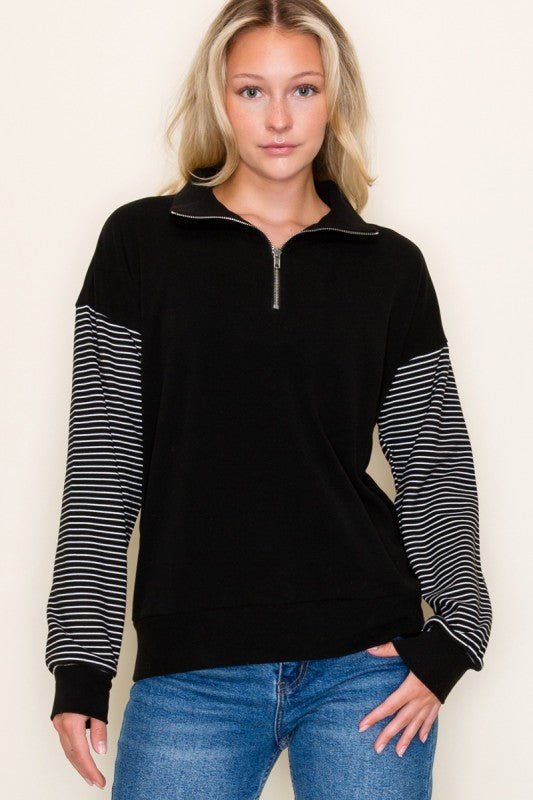 Daphne Striped Sleeve Zip Sweatshirt - FINAL SALE! - The Nines