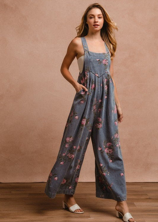 Floral Wide Leg Overalls - The Nines