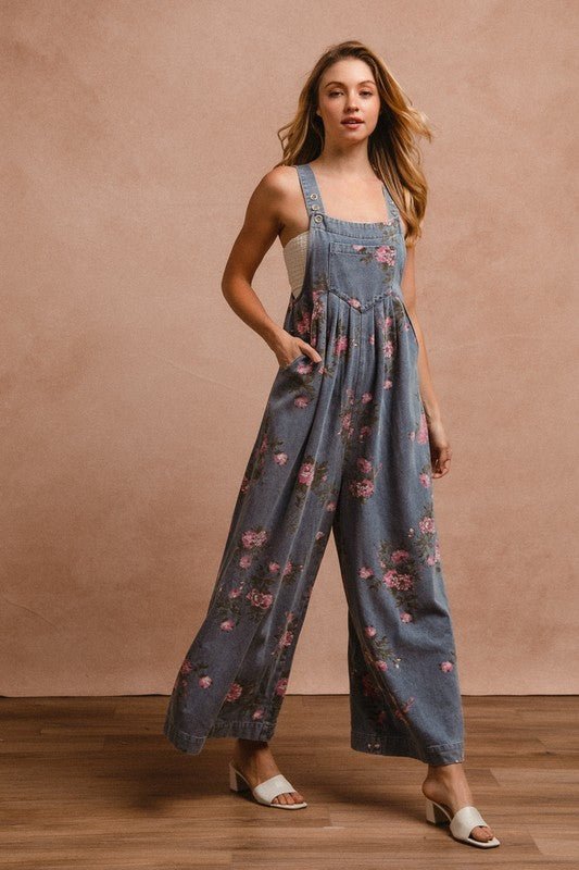 Floral Wide Leg Overalls - The Nines