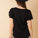 Black Ruffle Short Sleeve Top - The Nines