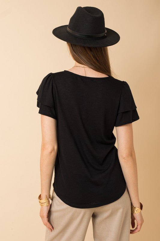 Black Ruffle Short Sleeve Top - The Nines