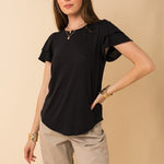 Black Ruffle Short Sleeve Top - The Nines