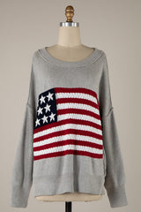 Flag Crochet Gray Sweater Top