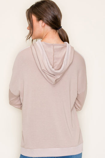 Taupe Ribbed Lightweight Hoodie