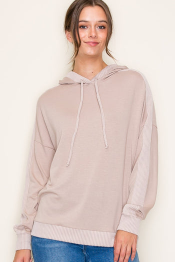 Taupe Ribbed Lightweight Hoodie