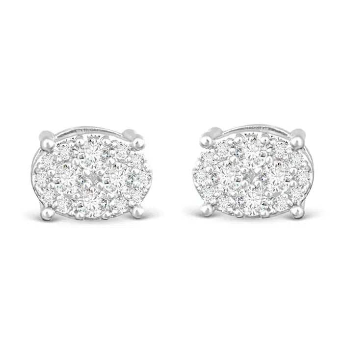 Pave Oval Stud - Silver - The Nines