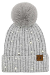 C.C Pearl & Rhinestone Pom Hat - 3 Colors!