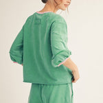 Relaxed Fit Green Edge Detail Washed Top - The Nines