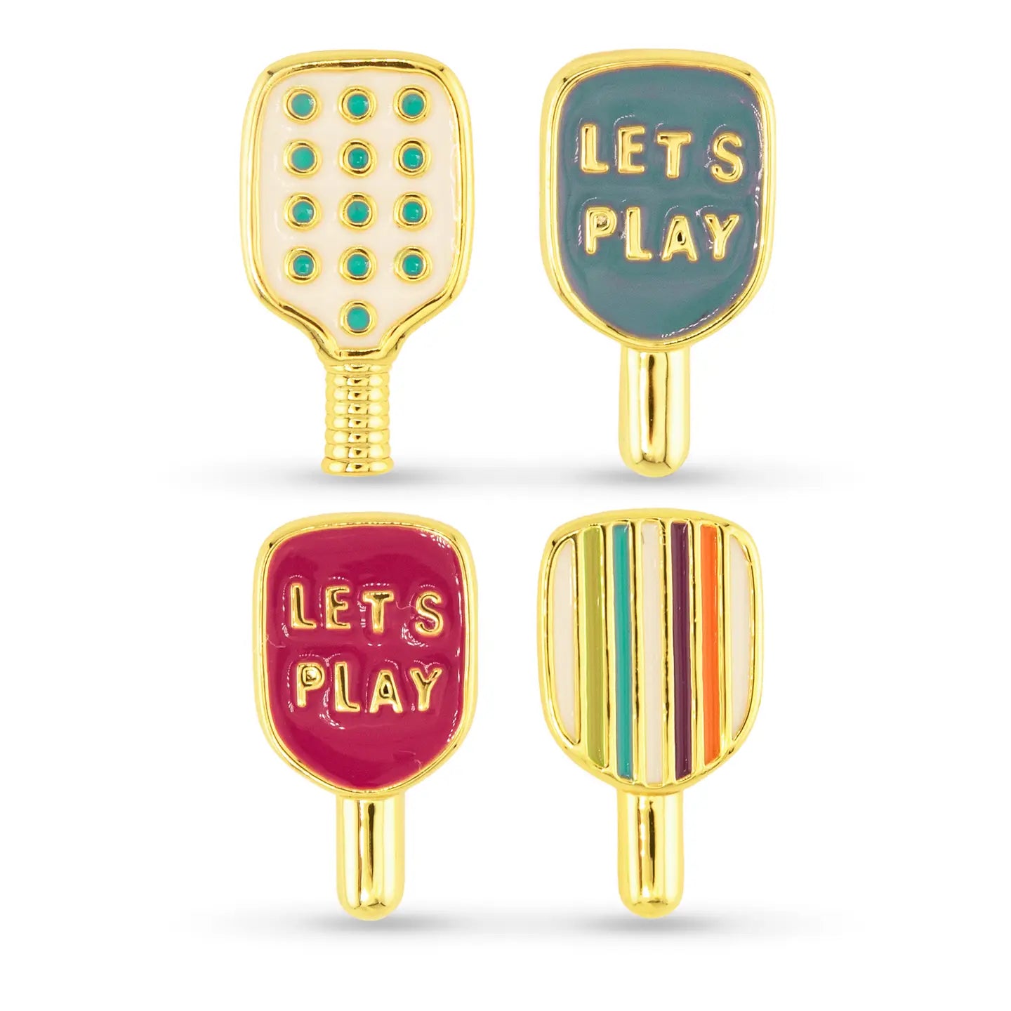 Gold Enamel Pickleball Duo Earrings - The Nines