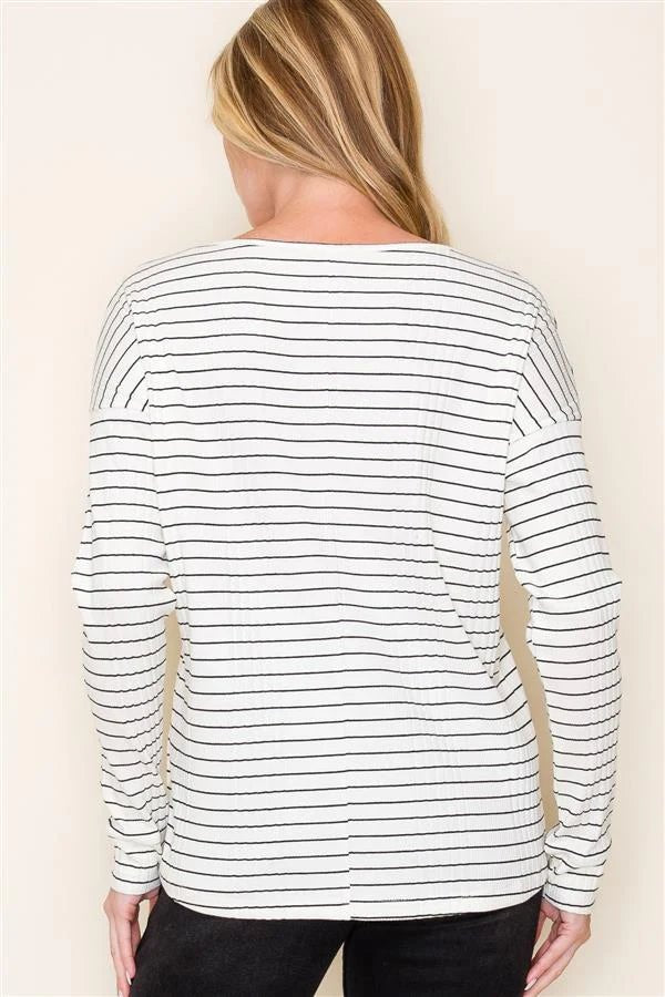 Striped Ribbed Basic Top - The Nines