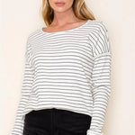 Striped Ribbed Basic Top - The Nines