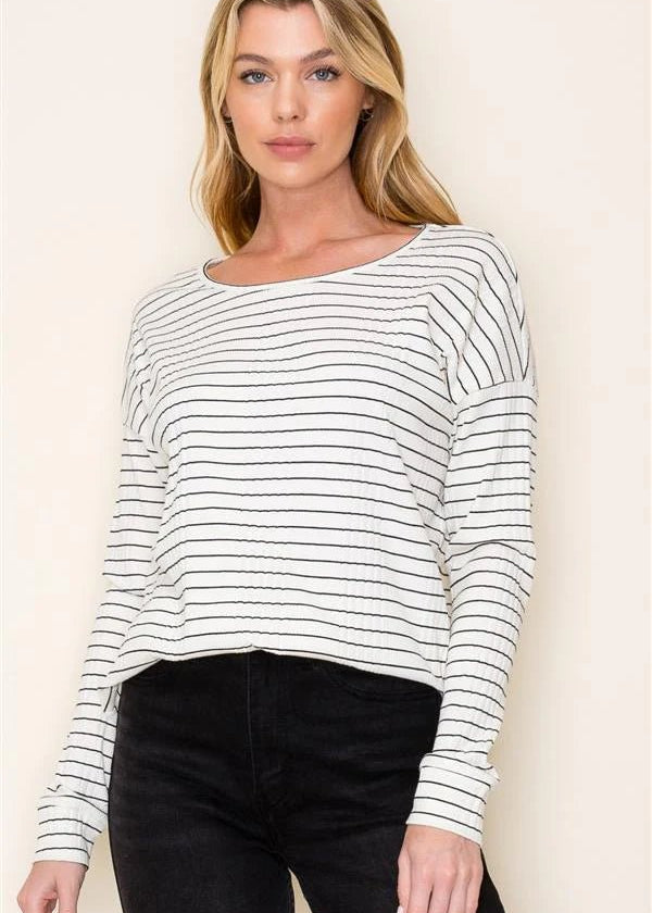 Striped Ribbed Basic Top - The Nines
